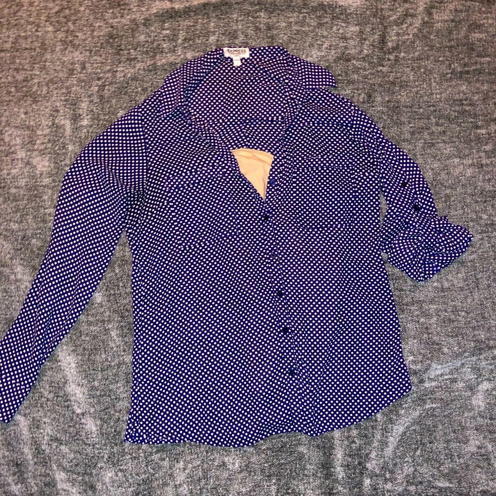 Blue polka dot Express portofino button down shirt